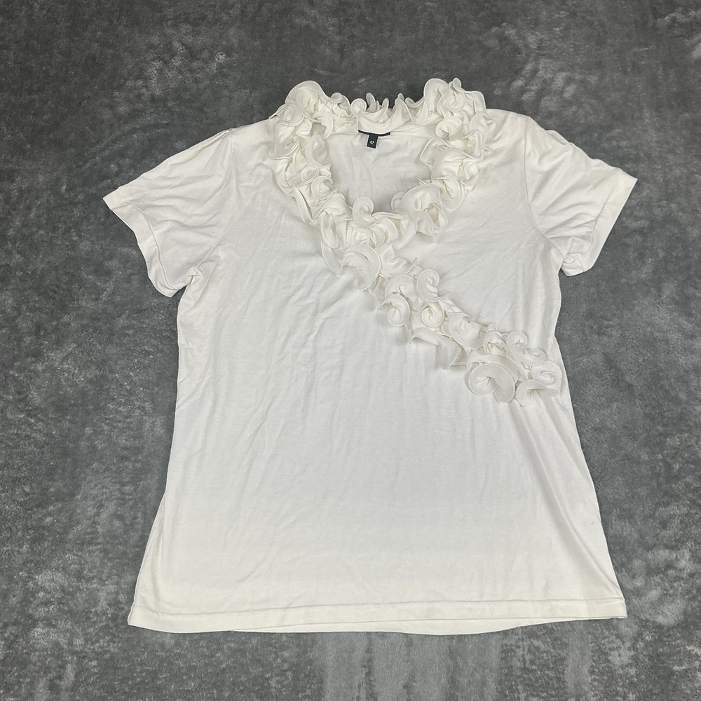Vex Women's White Eyelet Floral Ruffle V Neck short sleeved blouse Size 42